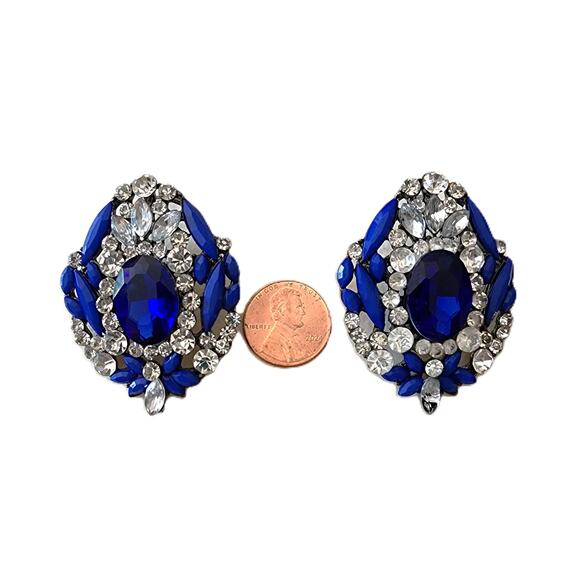 T & J Designs Royal Blue Fantasy Glass Crystal Drop Earrings - Picture 6 of 10
